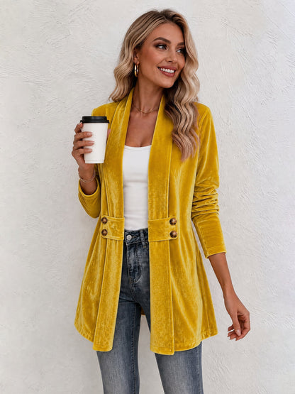 Damen Strickjacke | Offene Strickjacke mit Revers und dekorativen Knöpfen