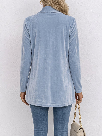 Damen Strickjacke | Offene Strickjacke mit Revers und dekorativen Knöpfen