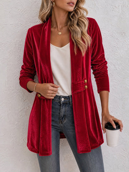 Damen Strickjacke | Offene Strickjacke mit Revers und dekorativen Knöpfen