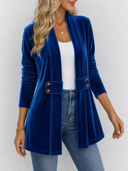 Damen Strickjacke | Offene Strickjacke mit Revers und dekorativen Knöpfen