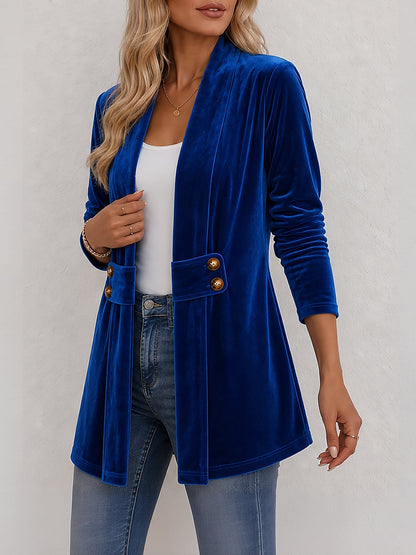Damen Strickjacke | Offene Strickjacke mit Revers und dekorativen Knöpfen
