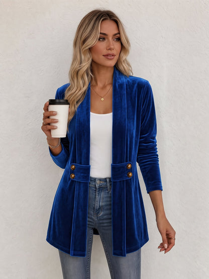 Damen Strickjacke | Offene Strickjacke mit Revers und dekorativen Knöpfen