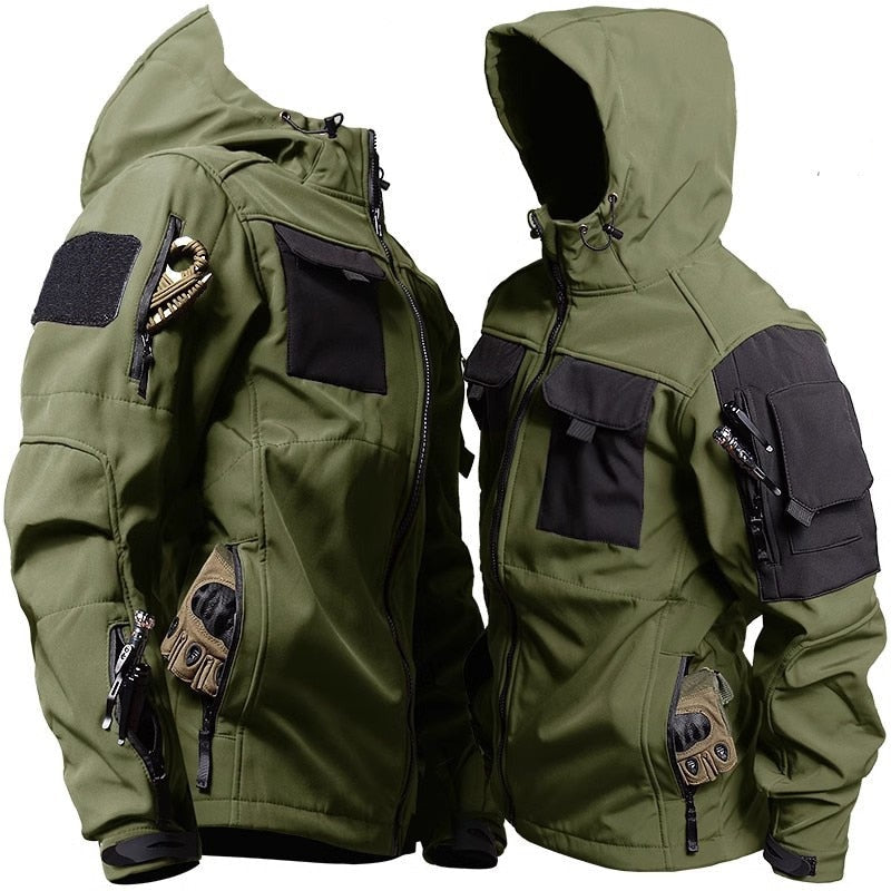 Noeline | Herren Tactical Jacke mit Kapuze, Reißverschluss & vielen Taschen
