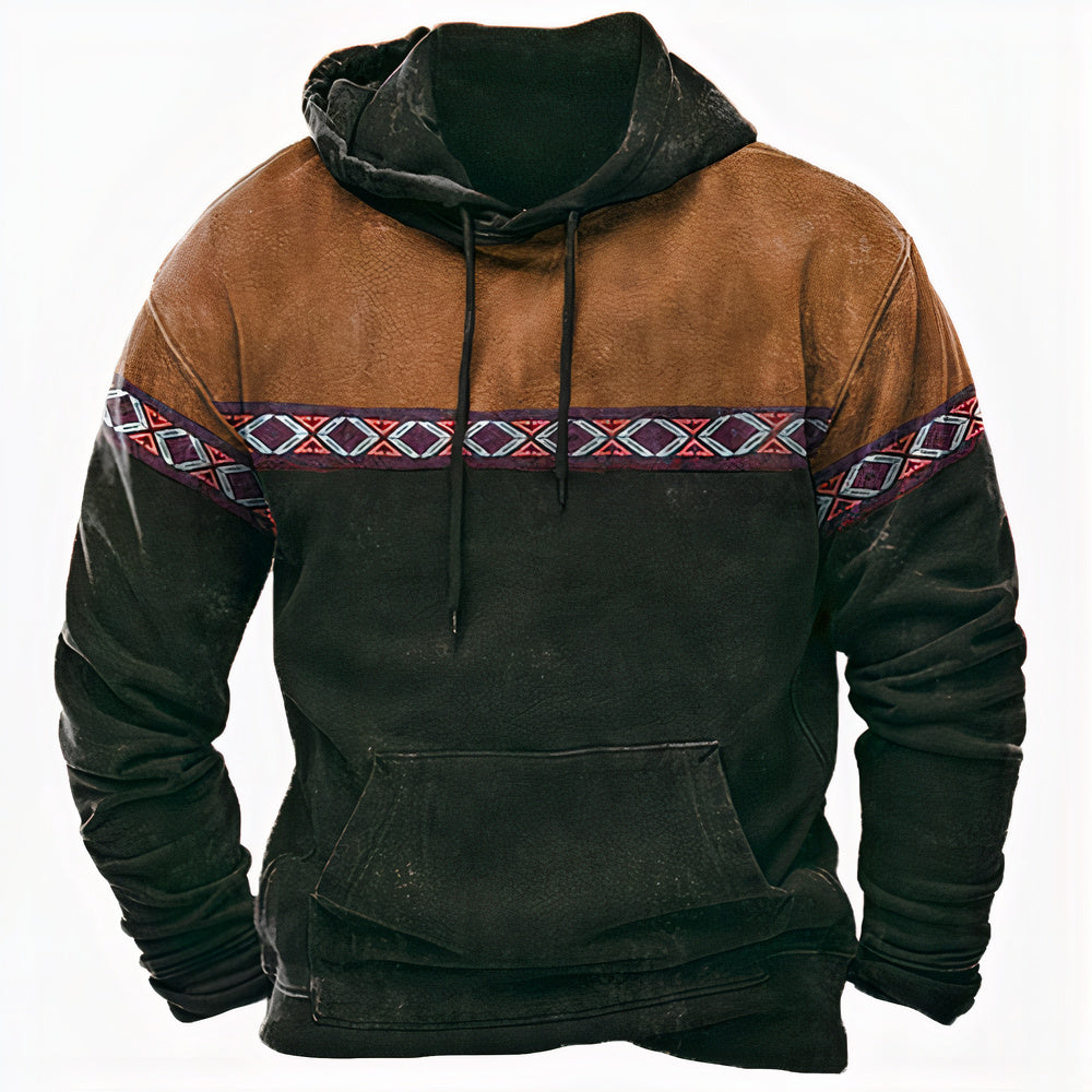 Anthony | Herren Hoodie im Vintage-Stil mit Ethno-Details & Kapuze