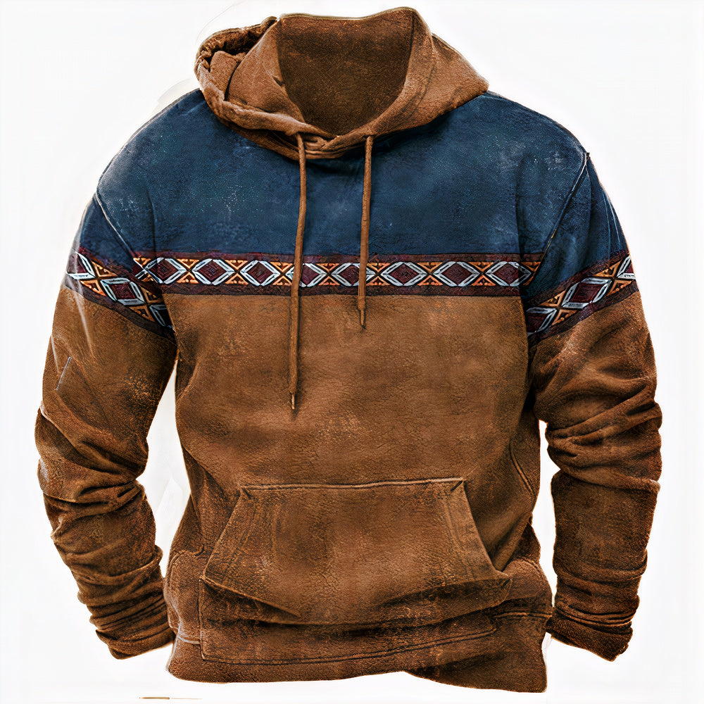 Anthony | Herren Hoodie im Vintage-Stil mit Ethno-Details & Kapuze