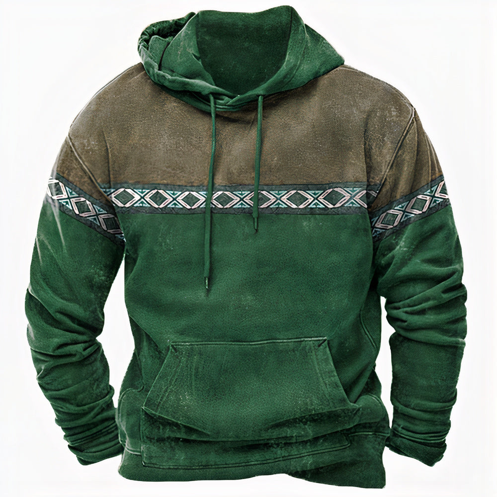 Anthony | Herren Hoodie im Vintage-Stil mit Ethno-Details & Kapuze