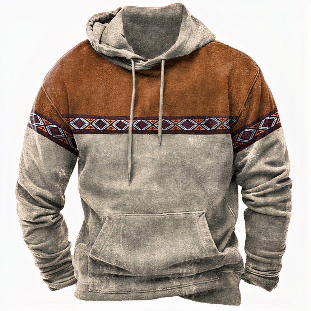 Anthony | Herren Hoodie im Vintage-Stil mit Ethno-Details & Kapuze