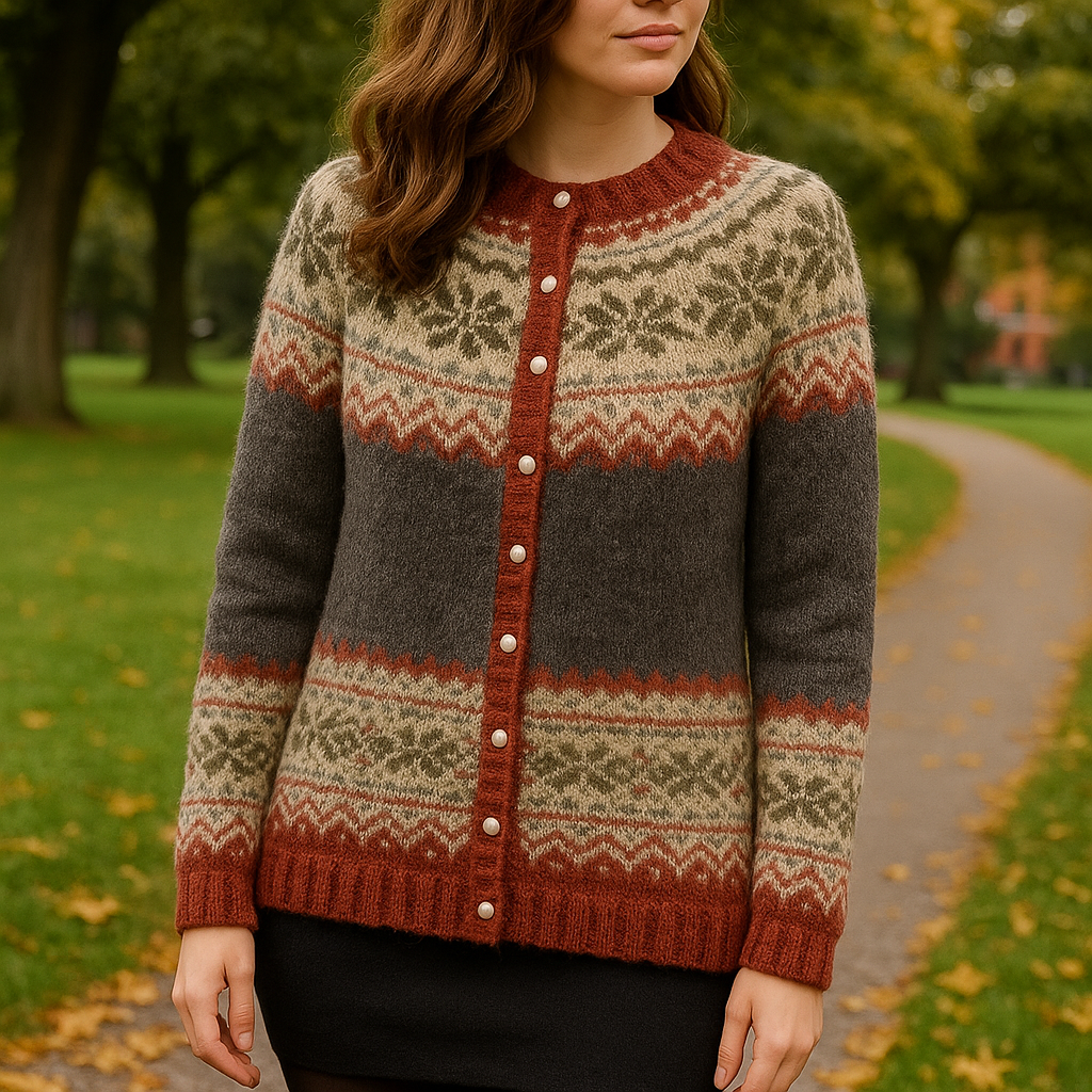 Norweger Strickjacke Damen | Warme Winterjacke mit Knopfleiste