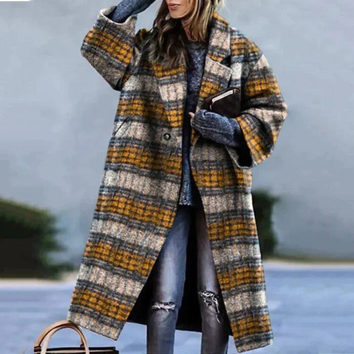 Damen Oversize Karomantel | Langer Trendmantel im Eleganten Winter-Look