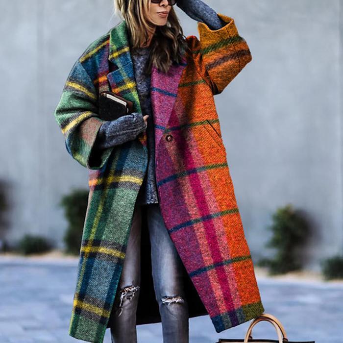 Damen Oversize Karomantel | Langer Trendmantel im Eleganten Winter-Look